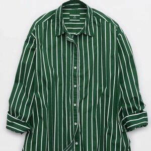 Aerie Forest Green and White Striped Shirt
